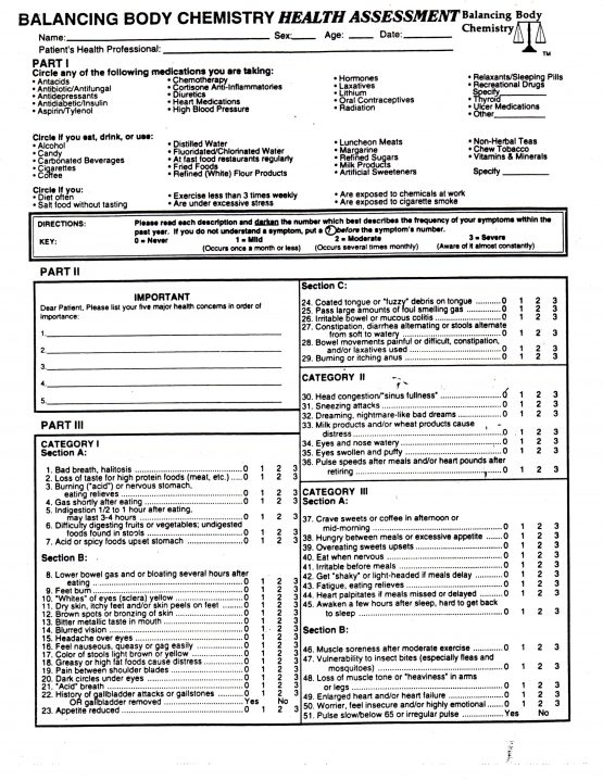 Balancing Body Chemistry Questionnaire | Holistic Health Online